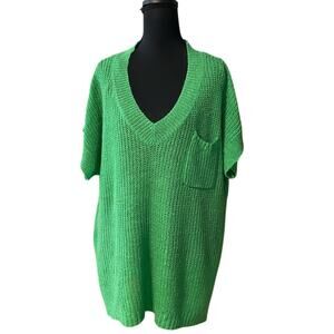 Lavender J Chic Green open Knit V-Neck short sleeve Sweater blouse large